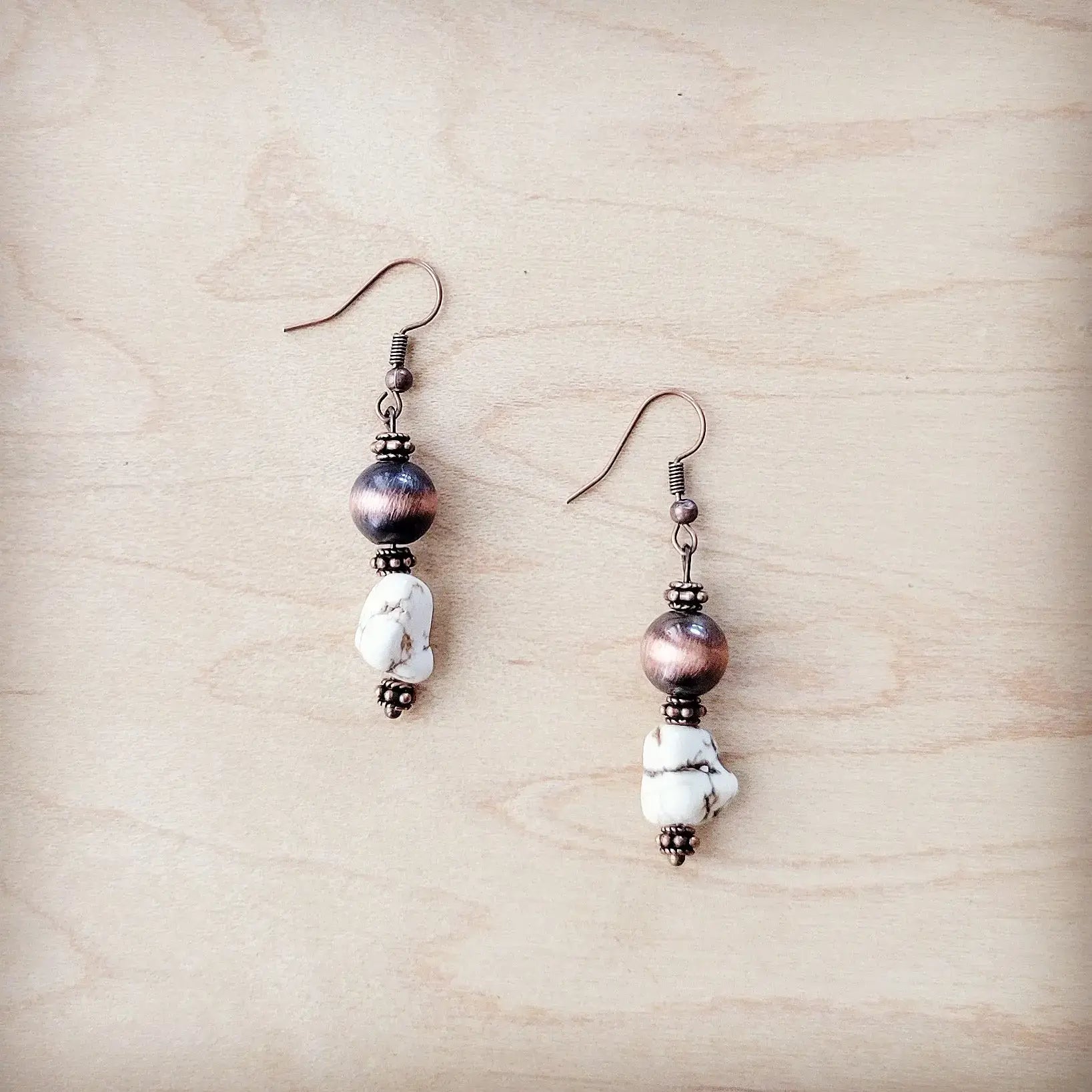 **Western White Turquoise w/ Copper Bead Drop Earring 200x