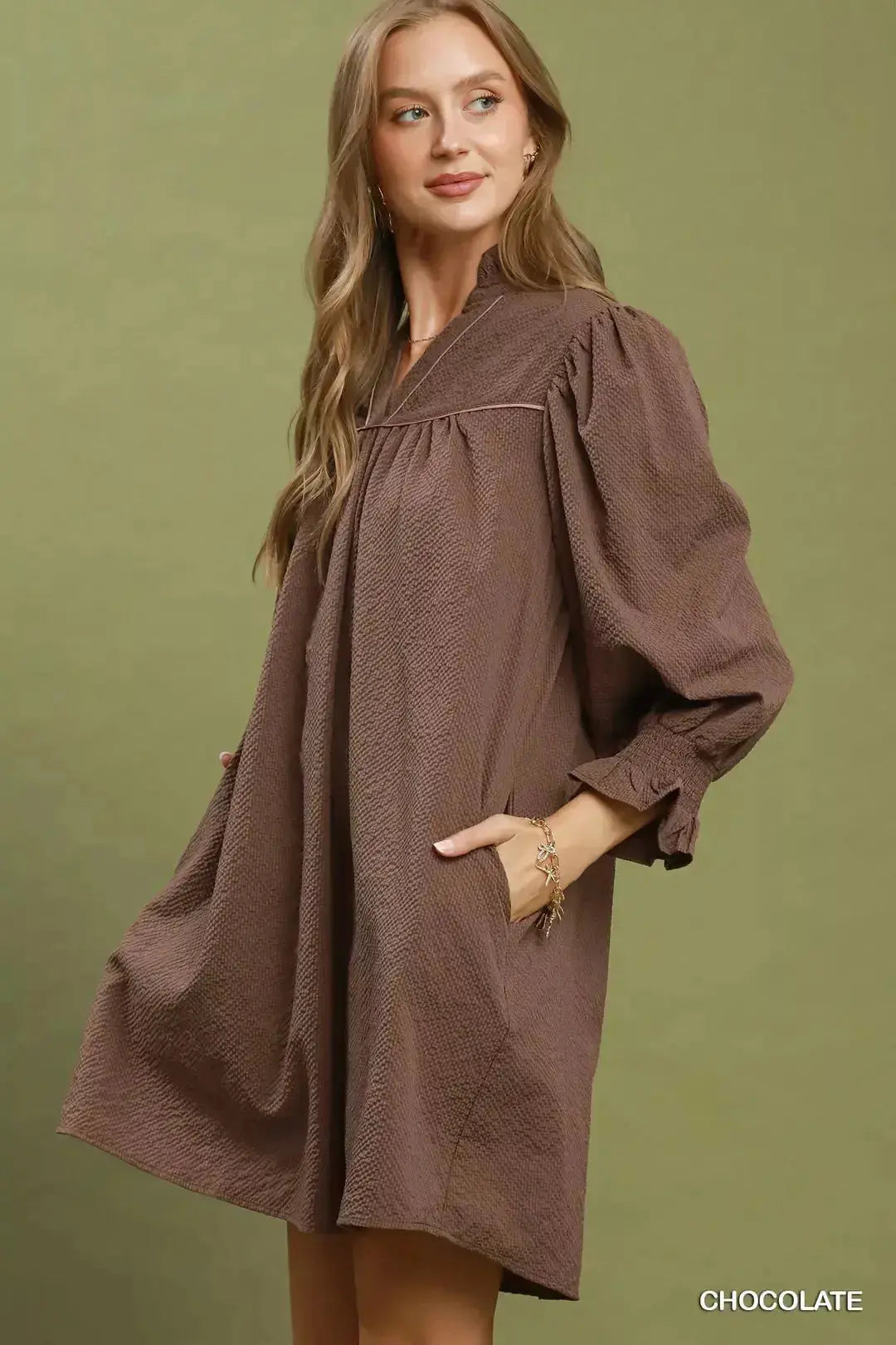 Women's Puff Sleeve Dress | Umgee Textured Puff Sleeve Mini Dress Trendsi