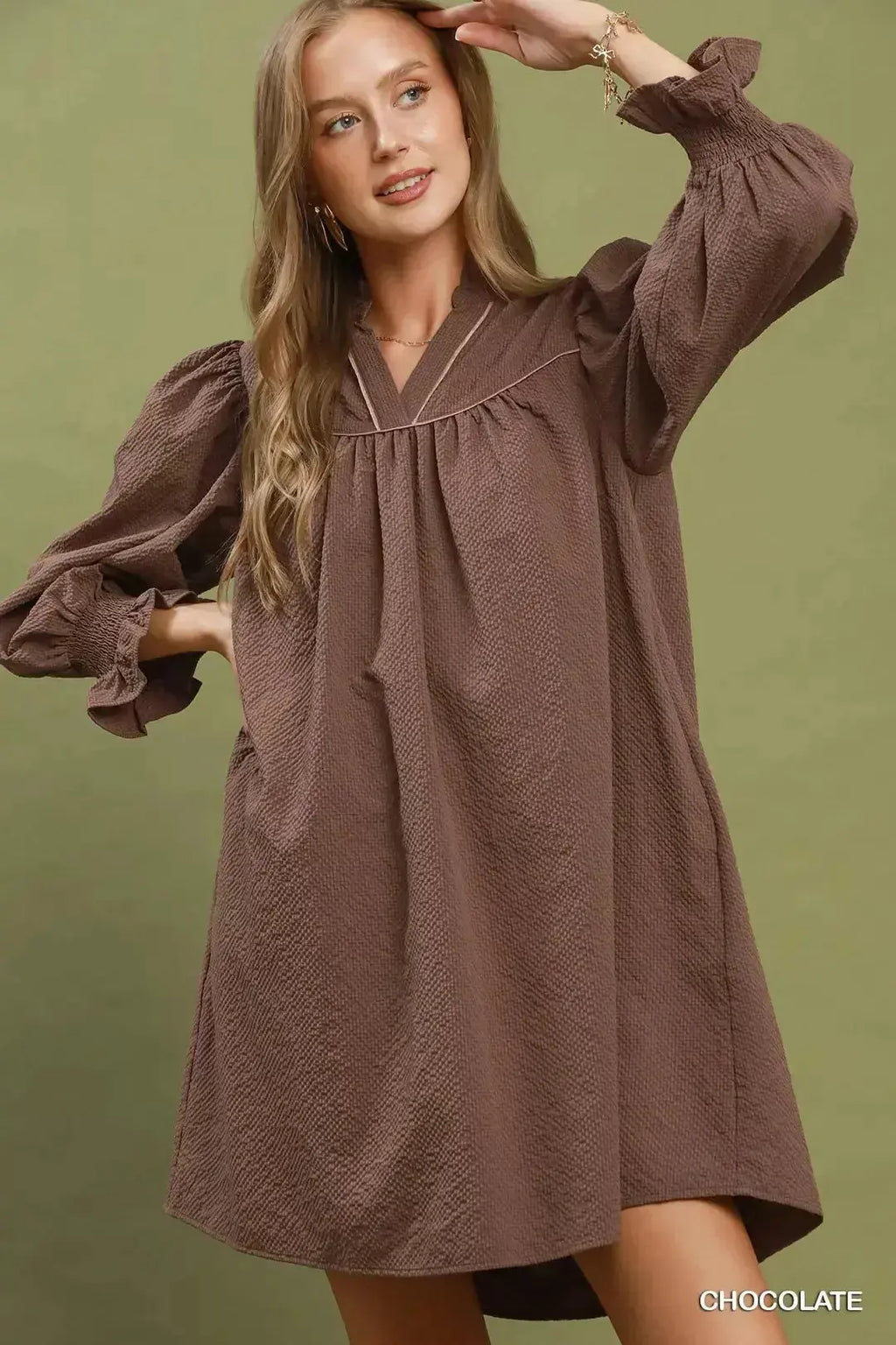 Women's Puff Sleeve Dress | Umgee Textured Puff Sleeve Mini Dress Trendsi