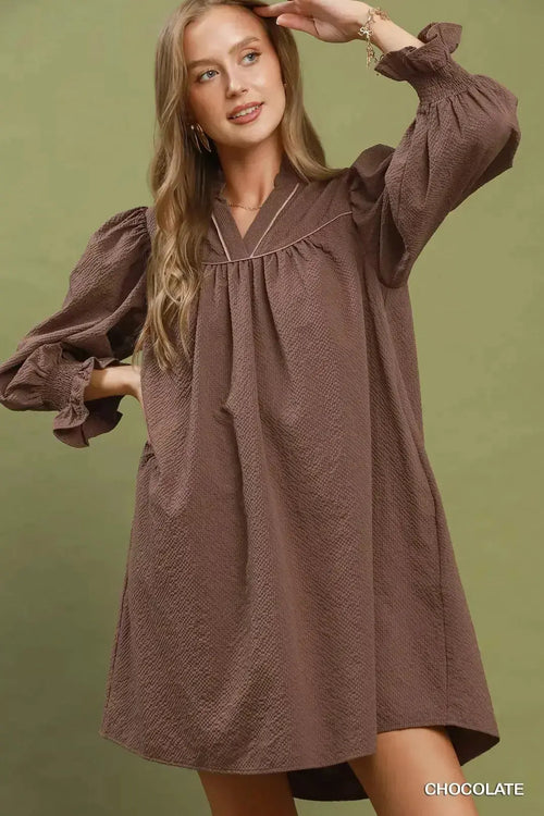 Women's Puff Sleeve Dress | Umgee Textured Puff Sleeve Mini Dress Trendsi