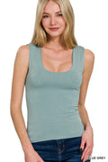Blue grey double layered rayon tank top with square neckline