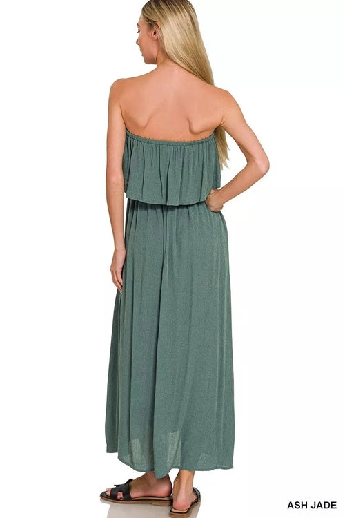 Zenana Woven Crinkle Strapless Maxi Dress - Salty Season LLC