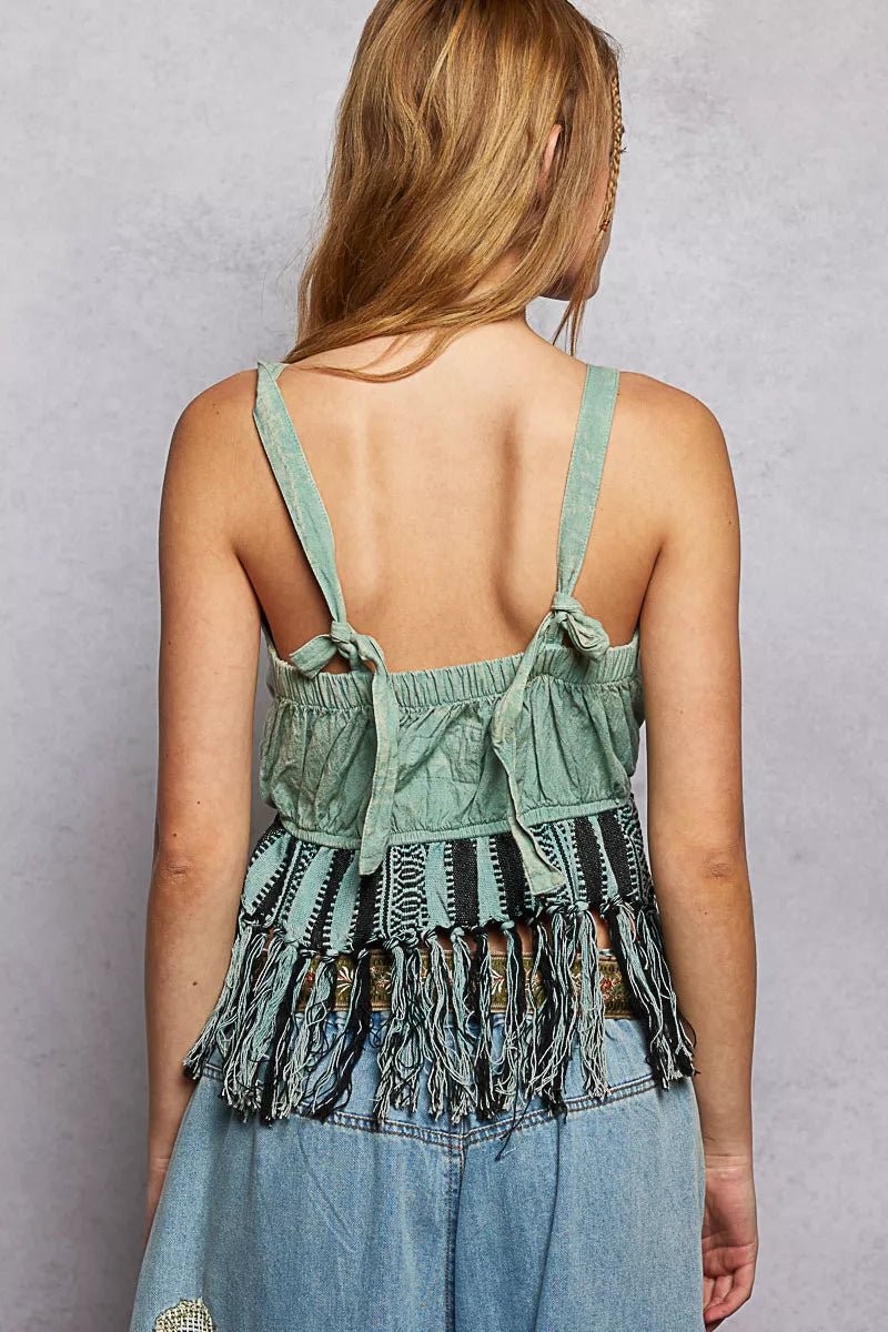 POL Lace-Up Fringe Hem Tank with Lace Detail - Salty Season LLC