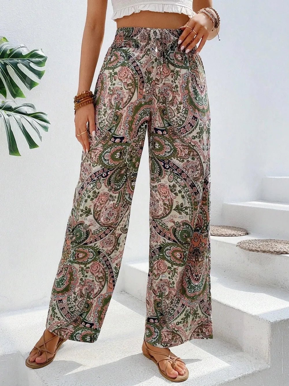 Printed Wide Leg Pants - Salty Season LLC