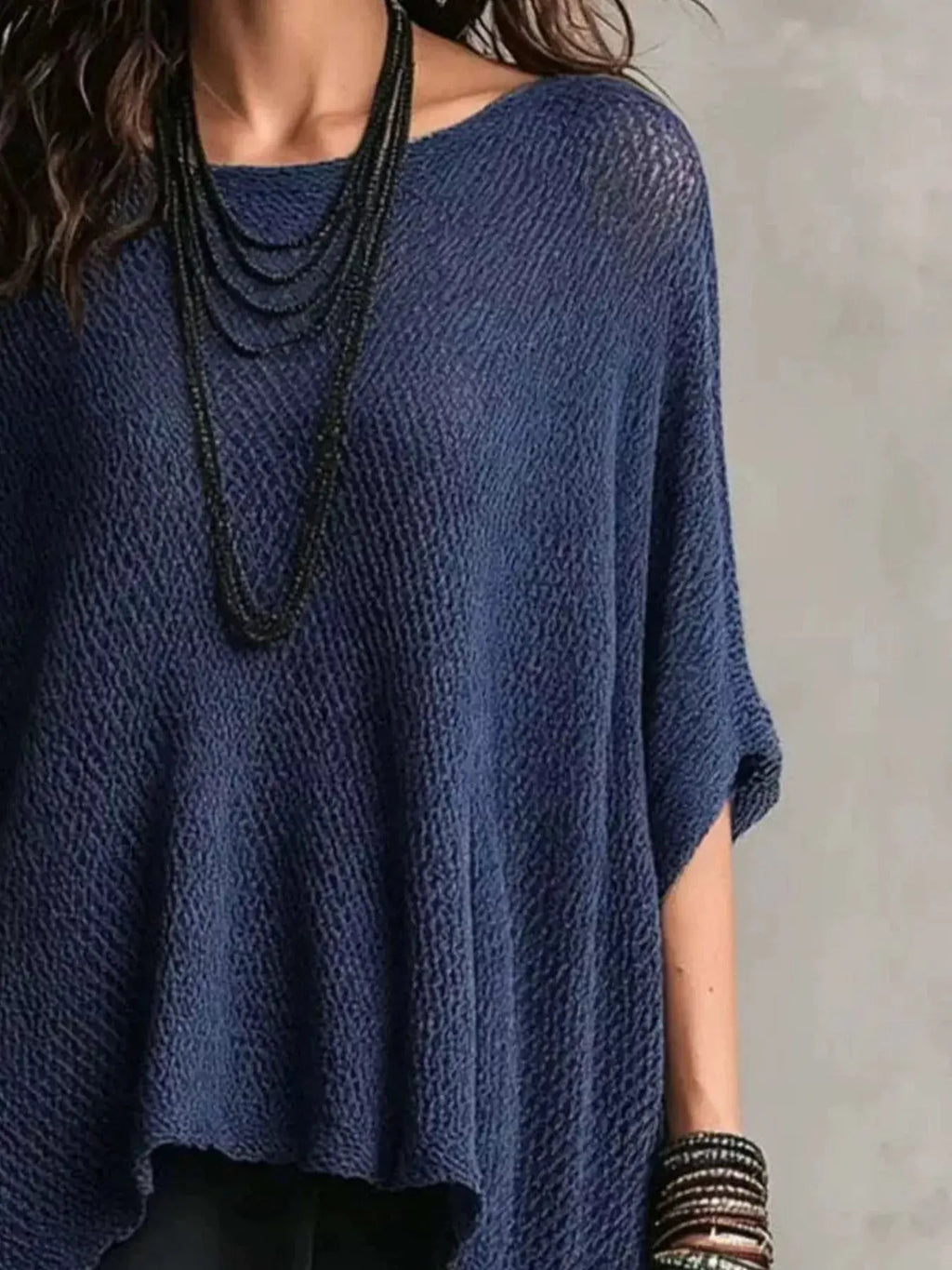 Full Size Loose Knit Round Neck Top Plus Size Trendsi