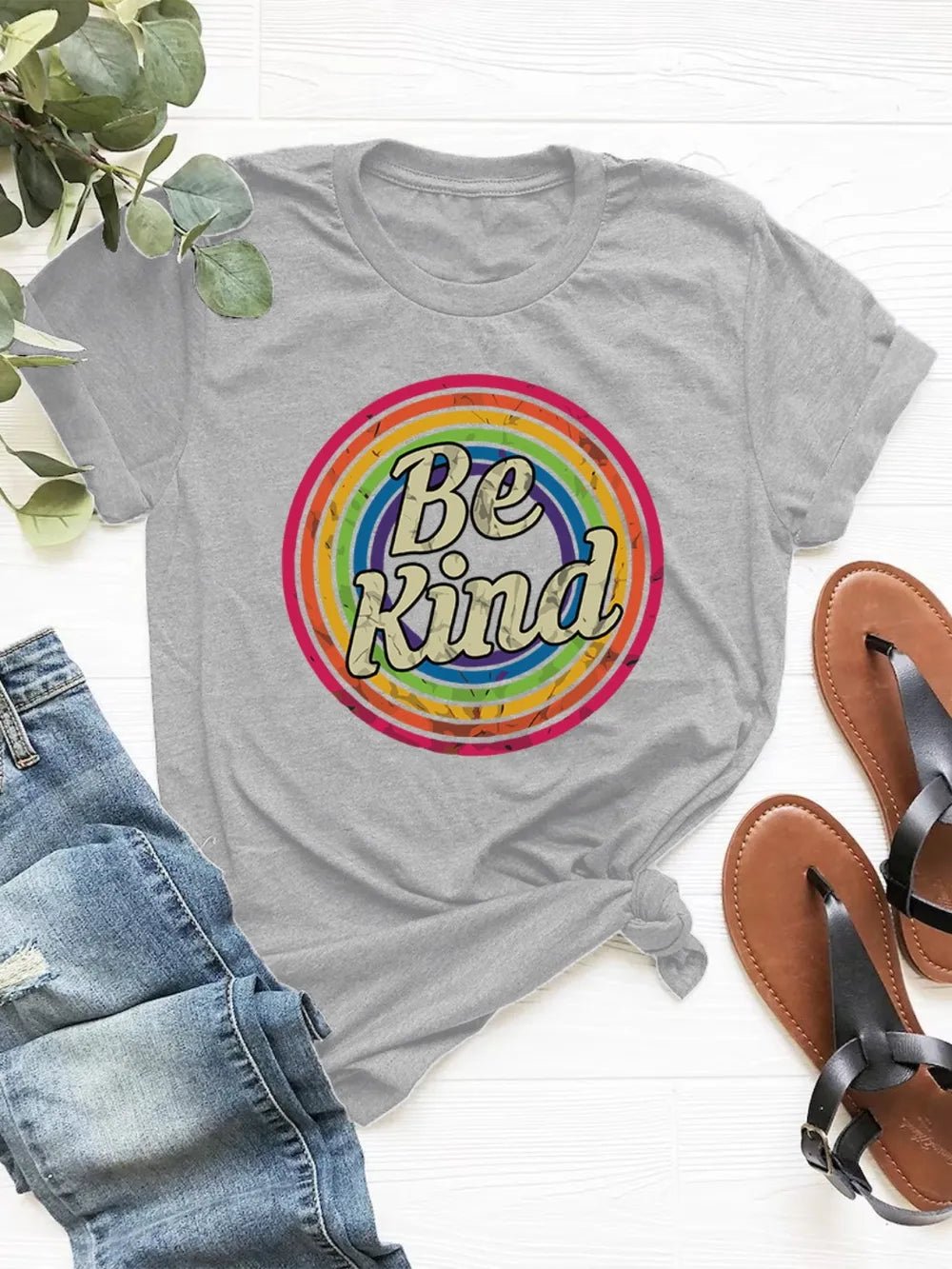 Grey Graphic Round Neck Short Sleeve T-Shirt - Salty Season LLC