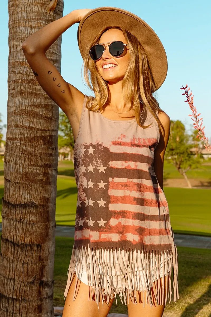 BiBi American Flag Print Knit Sleeveless Top - Salty Season LLC
