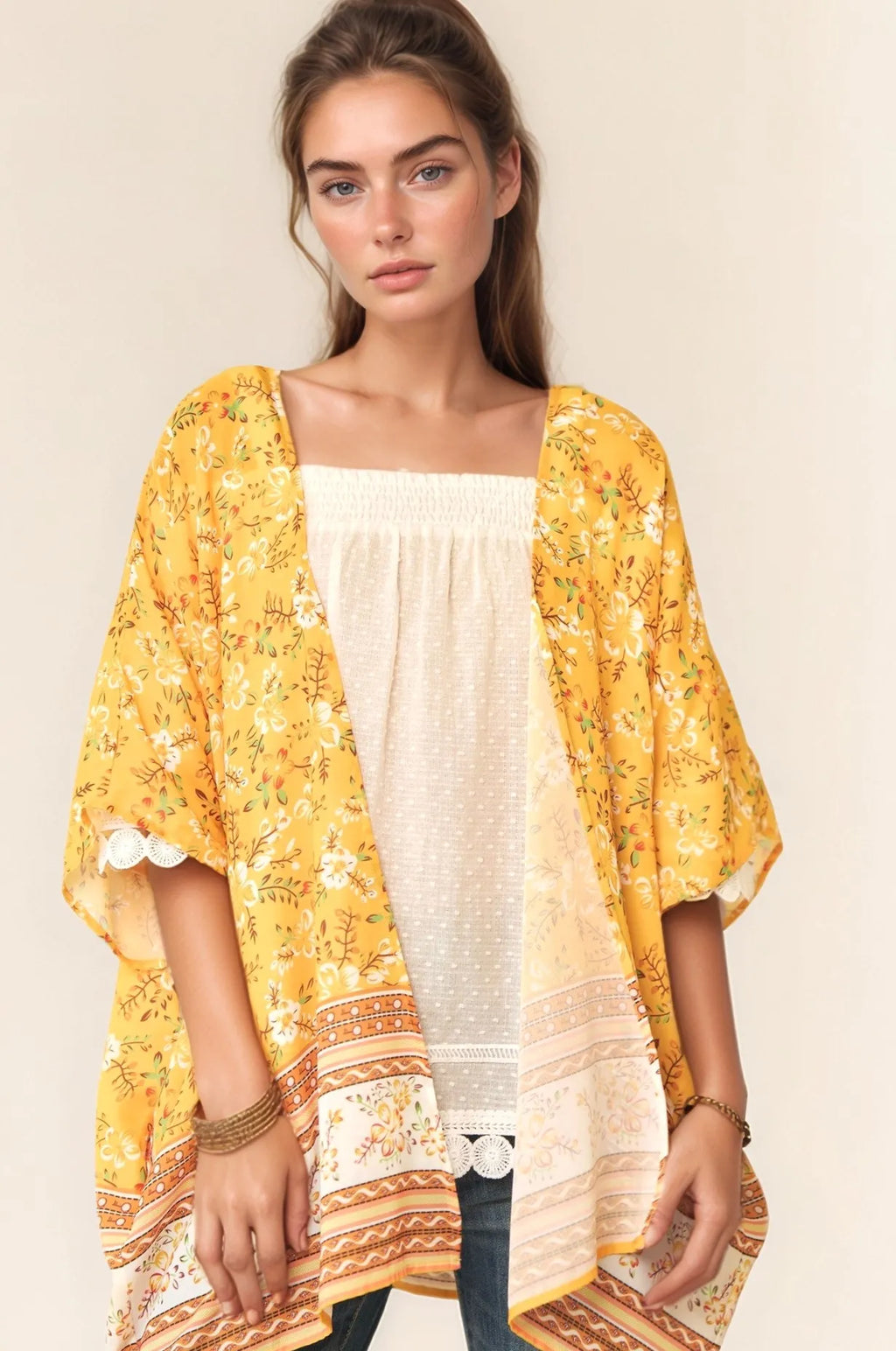 Davi & Dani Floral Printed Short Sleeve Loose Fit Kimono Cover Up - Salty Season LLC