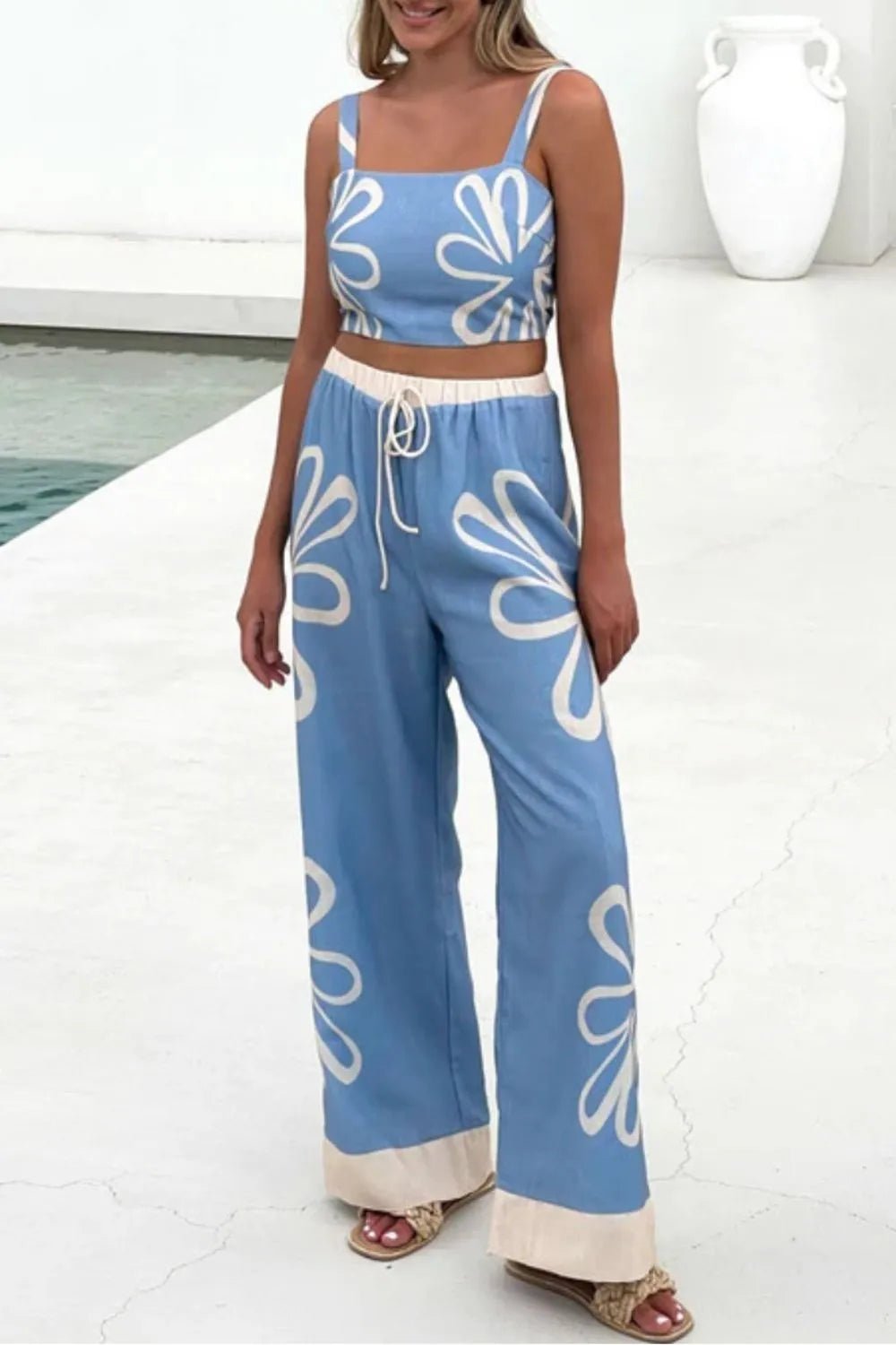 Smocked Square Neck Cami and Pants Set - Salty Season LLC