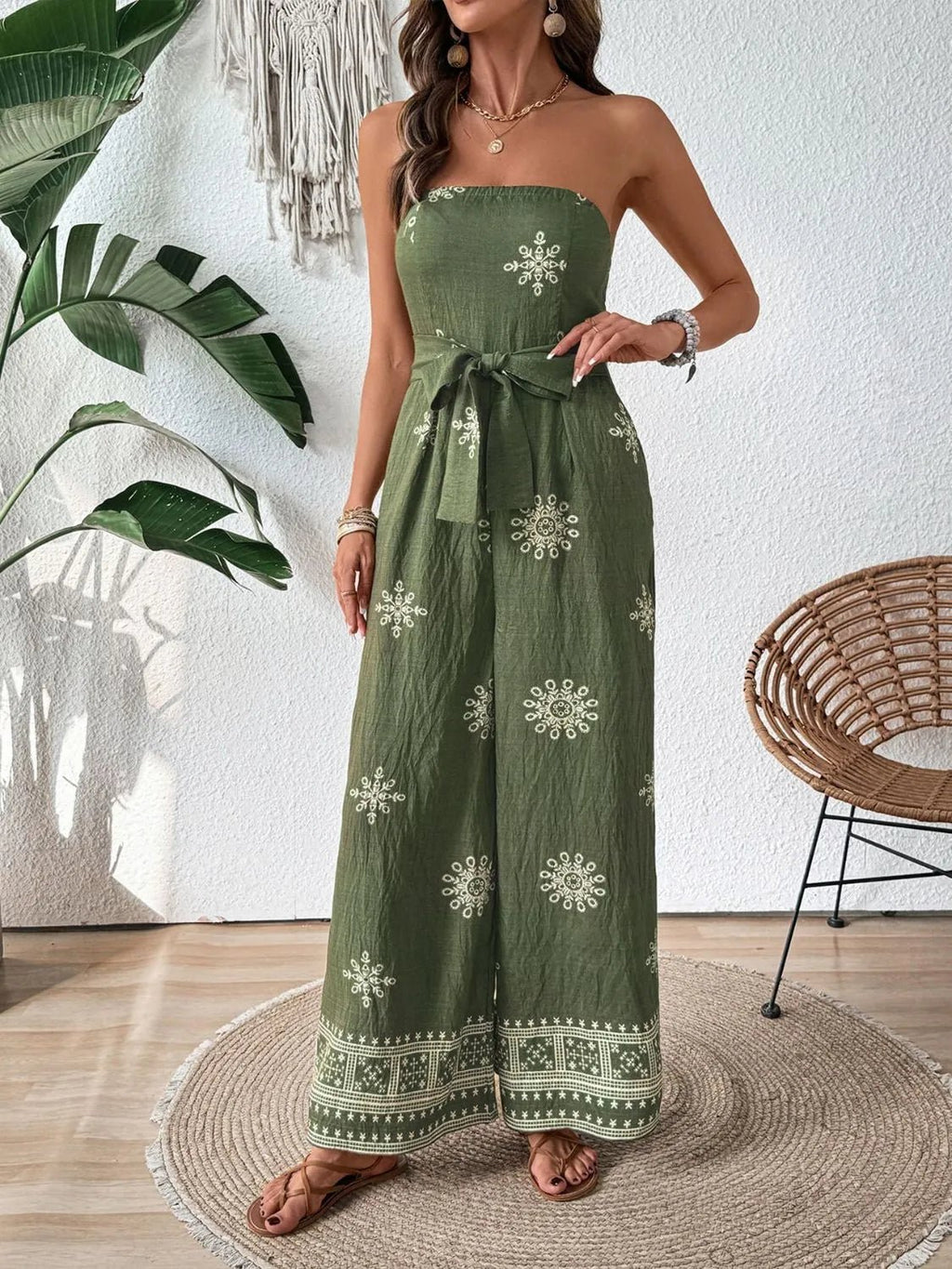 Printed Wide Leg Tube Jumpsuit - Salty Season LLC