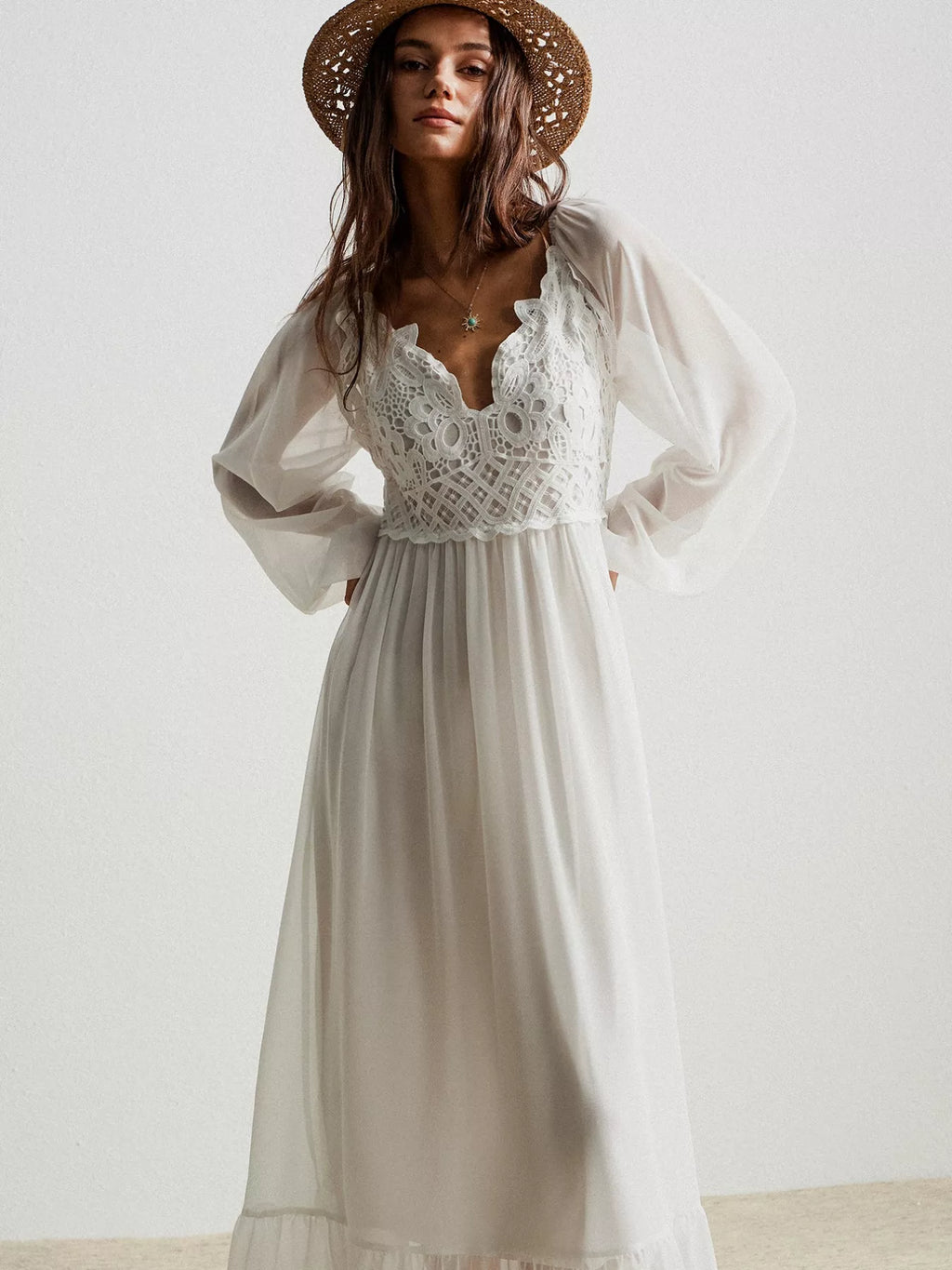 Boho Chic Crochet Lace Maxi Dress - Salty Season LLC