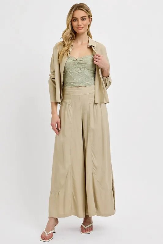 RISEN Shirring Detail Wide Leg Pants - Salty Season LLC