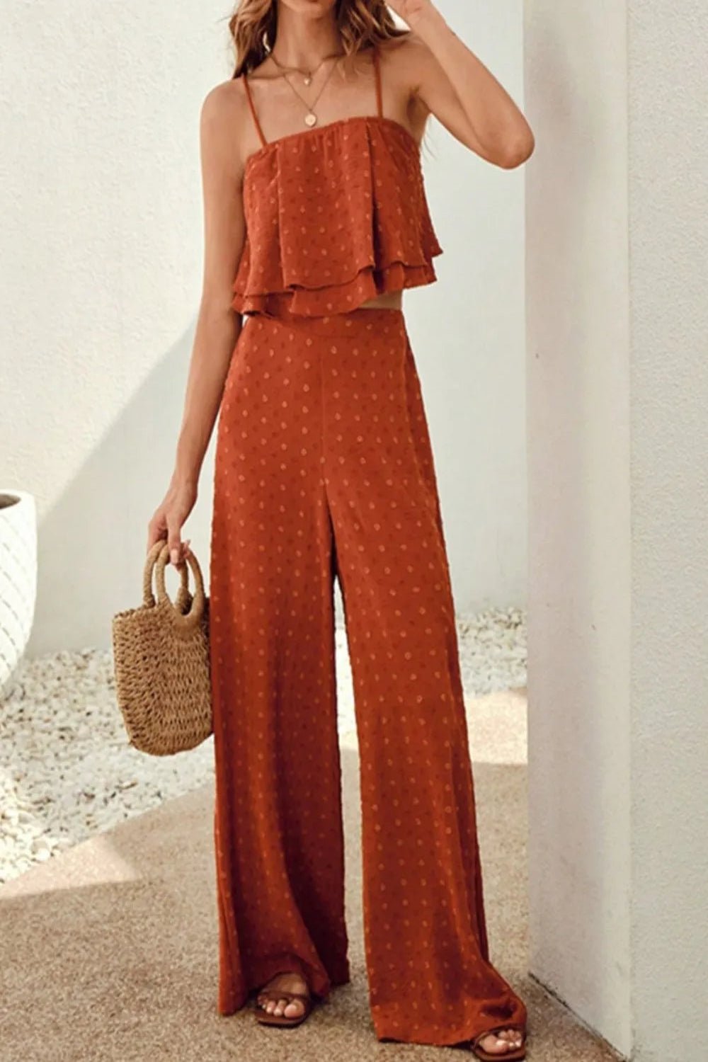 Swiss Dot Layered Cami and Pants Set - Salty Season LLC