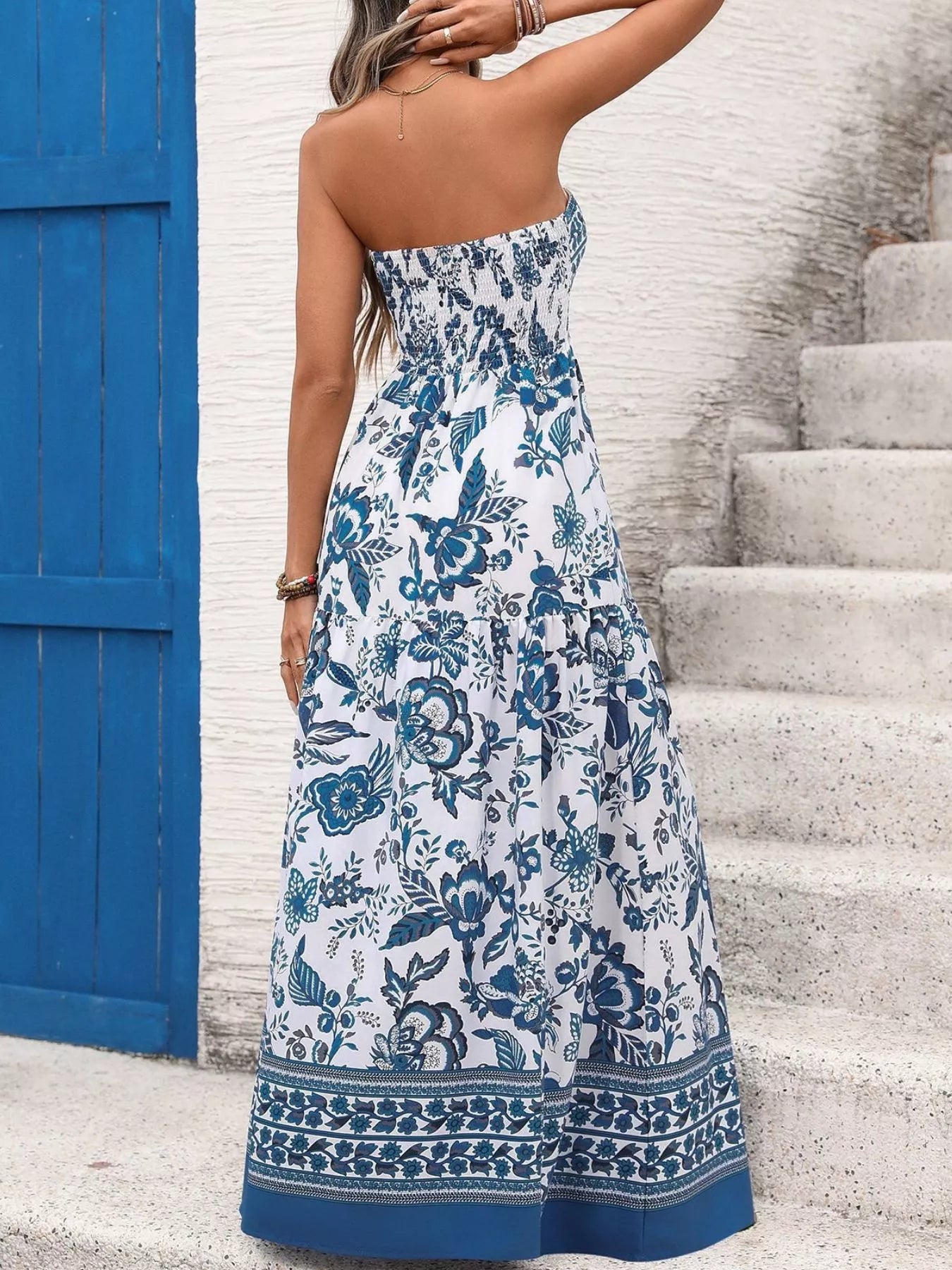 Floral Print Strapless Maxi Dress - Salty Season LLC
