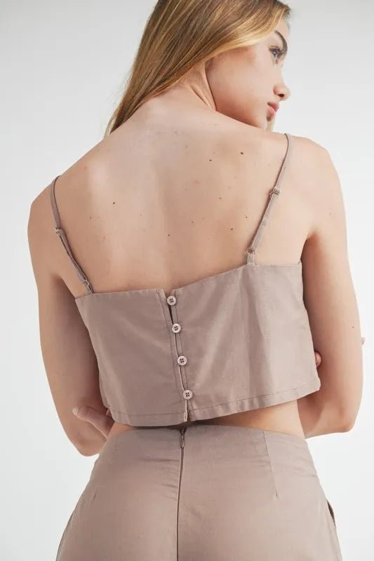 MABLE Linen Mix Crop Cami and Wide Leg Pants Set - Salty Season LLC
