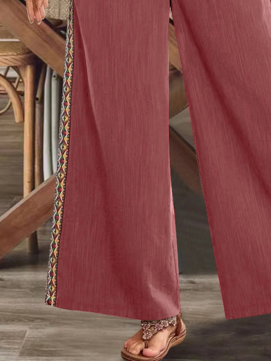 Bohemian Wide Leg Embroidered Side Stripe Pants - Salty Season LLC