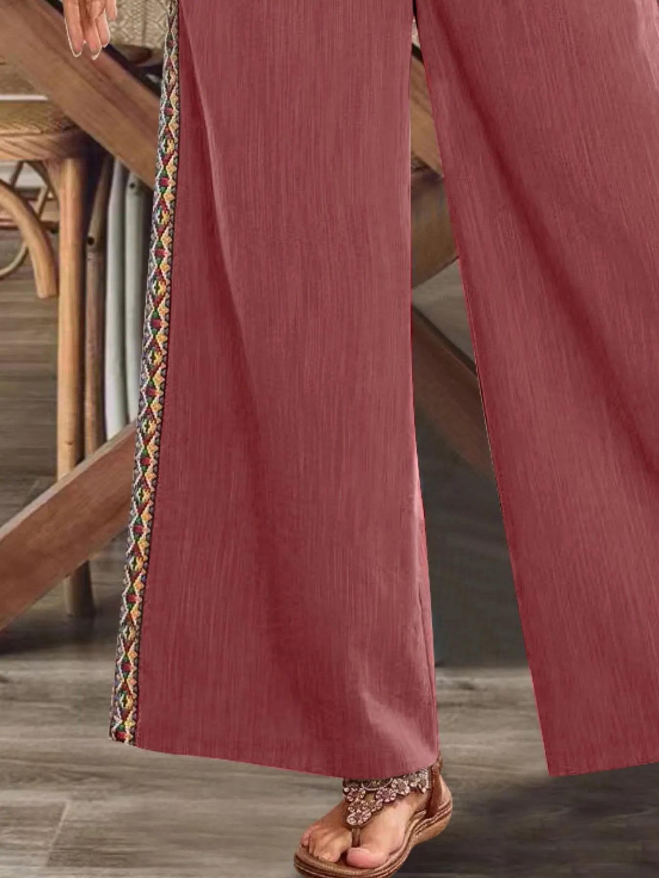 Bohemian Wide Leg Embroidered Side Stripe Pants - Salty Season LLC
