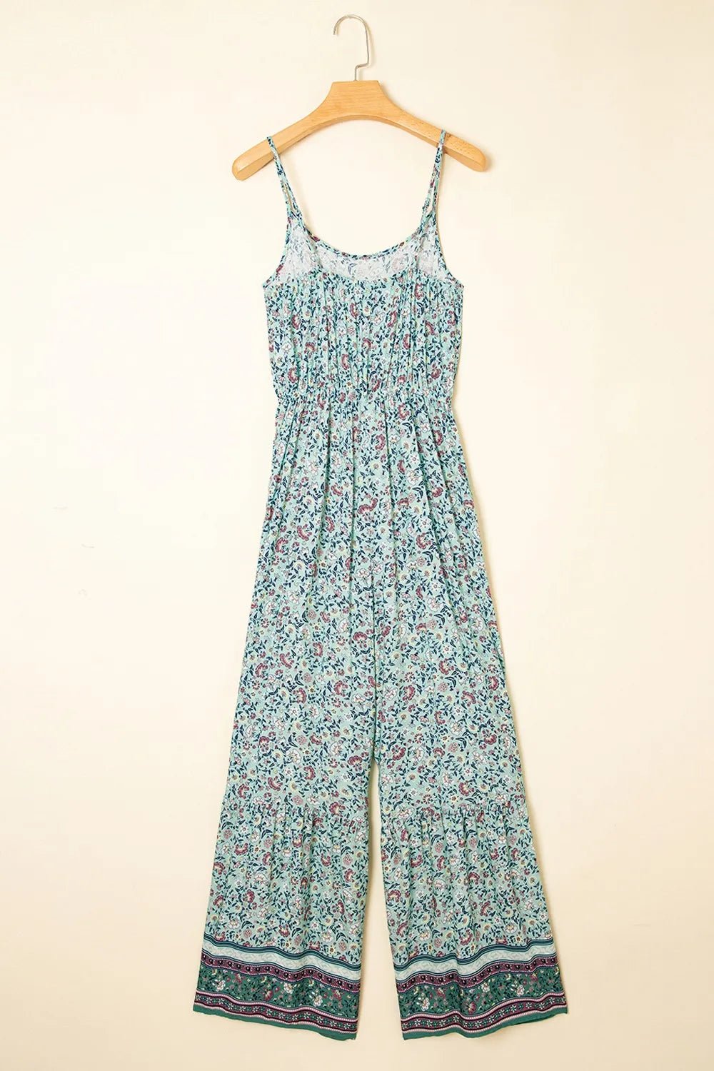 Bohemian Floral Ruffle Bottom Spaghetti Strap Jumpsuit - Salty Season LLC