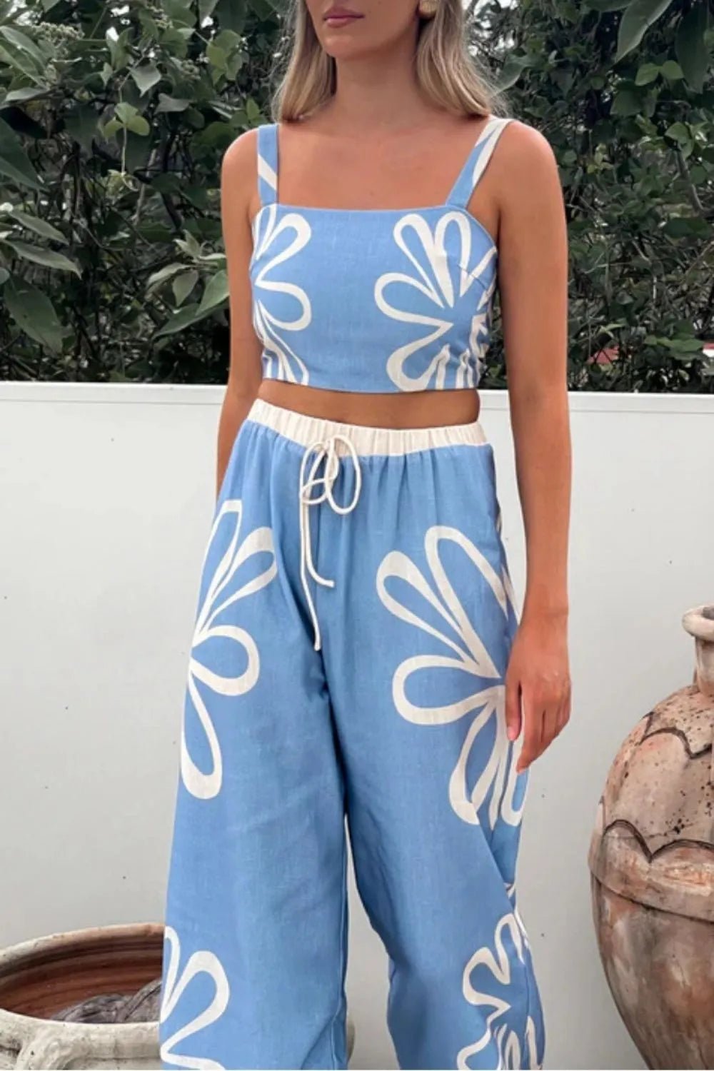 Smocked Square Neck Cami and Pants Set - Salty Season LLC