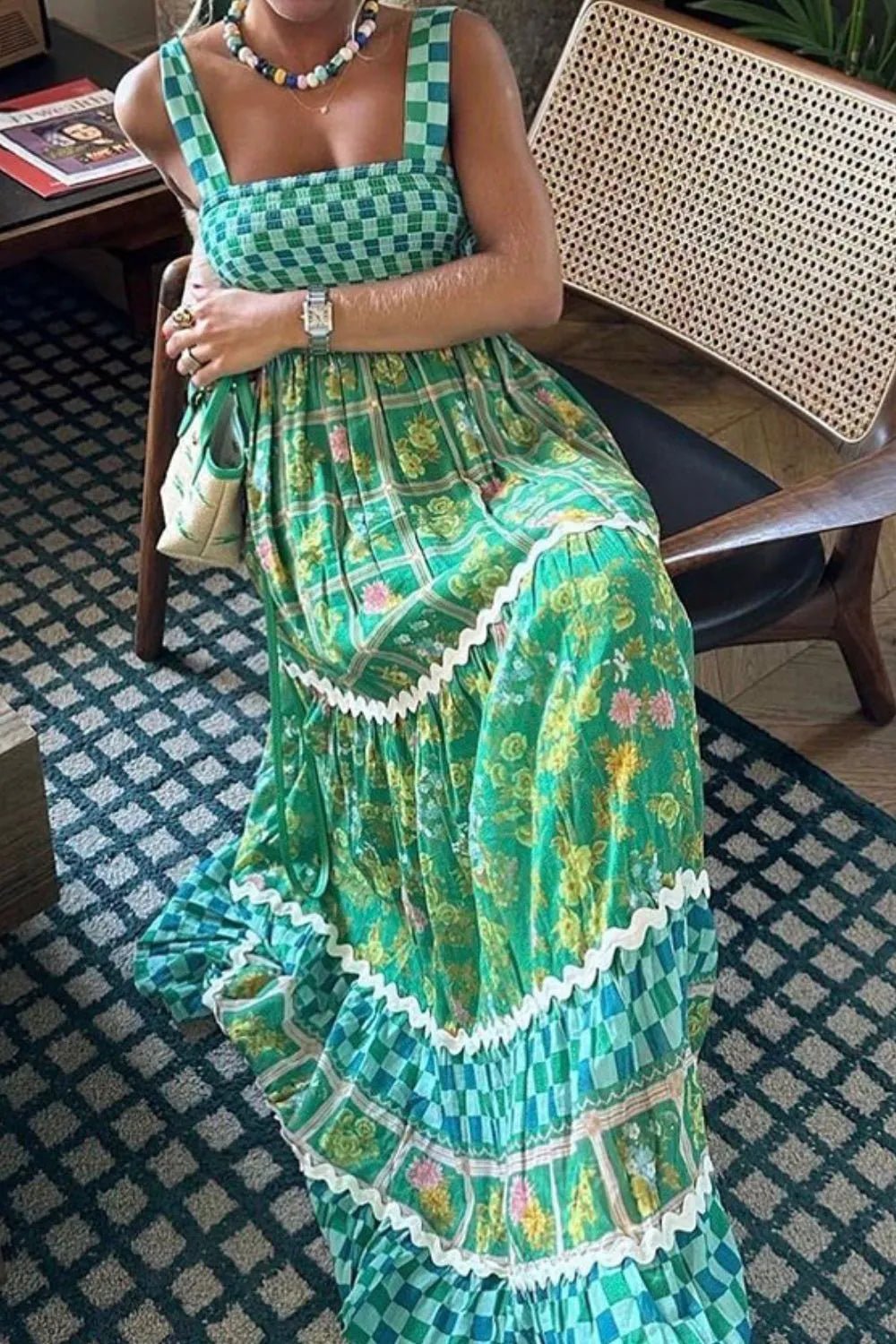 Printed Square Neck Tiered Dress - Salty Season LLC