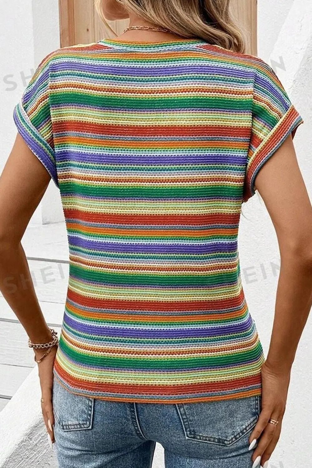 Multicolour Striped Twist Hem Cap Sleeve Top - Salty Season LLC