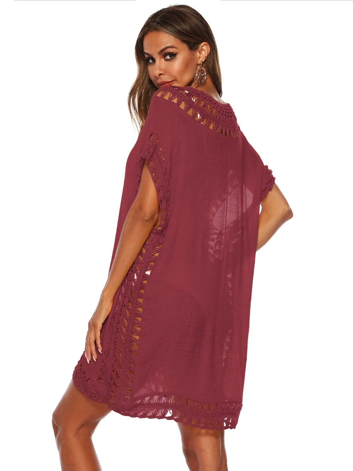 Bohemian Crochet Trim Beach Cover Up Dress - Salty Season LLC