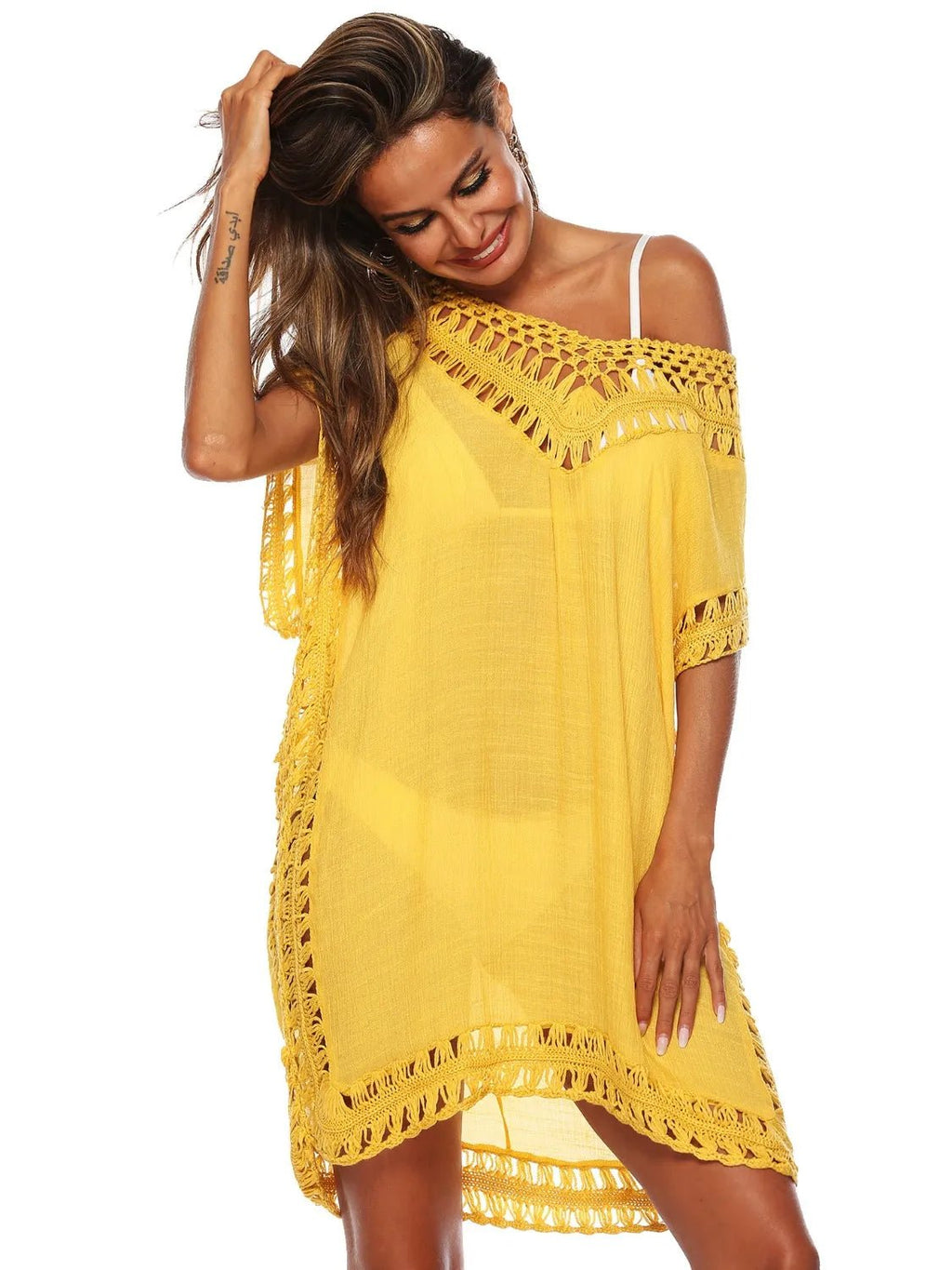 Bohemian Crochet Trim Beach Cover Up Dress - Salty Season LLC