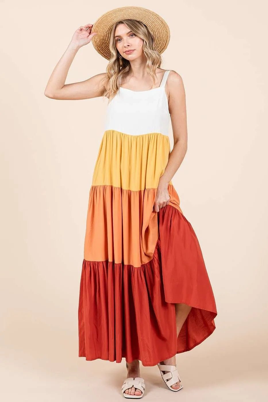 Mittoshop Color Block Tiered Pull-On Maxi Dress - Salty Season LLC