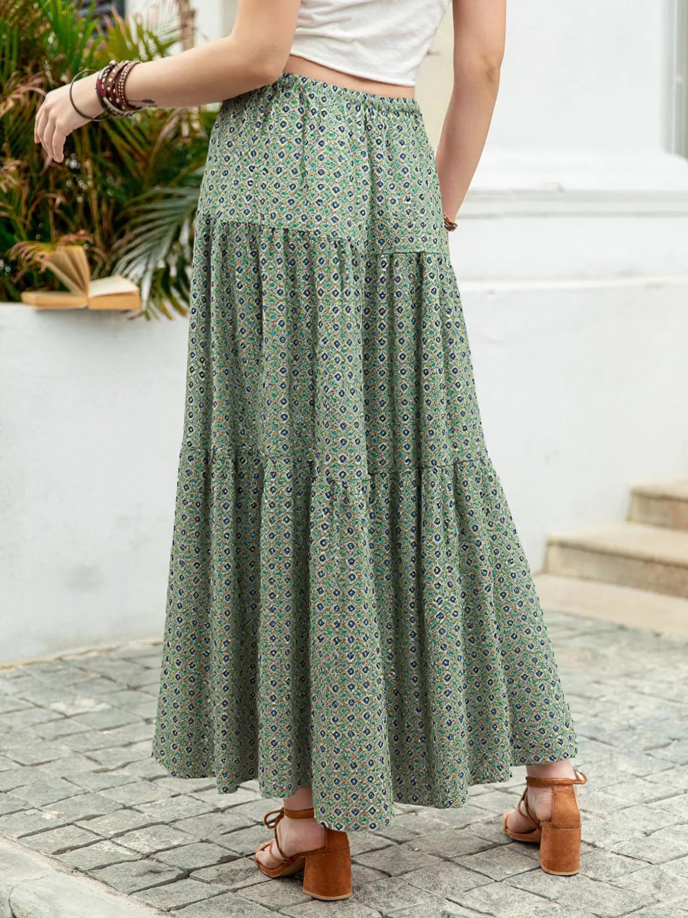 Boho Print Tiered Maxi Skirt - Salty Season LLC