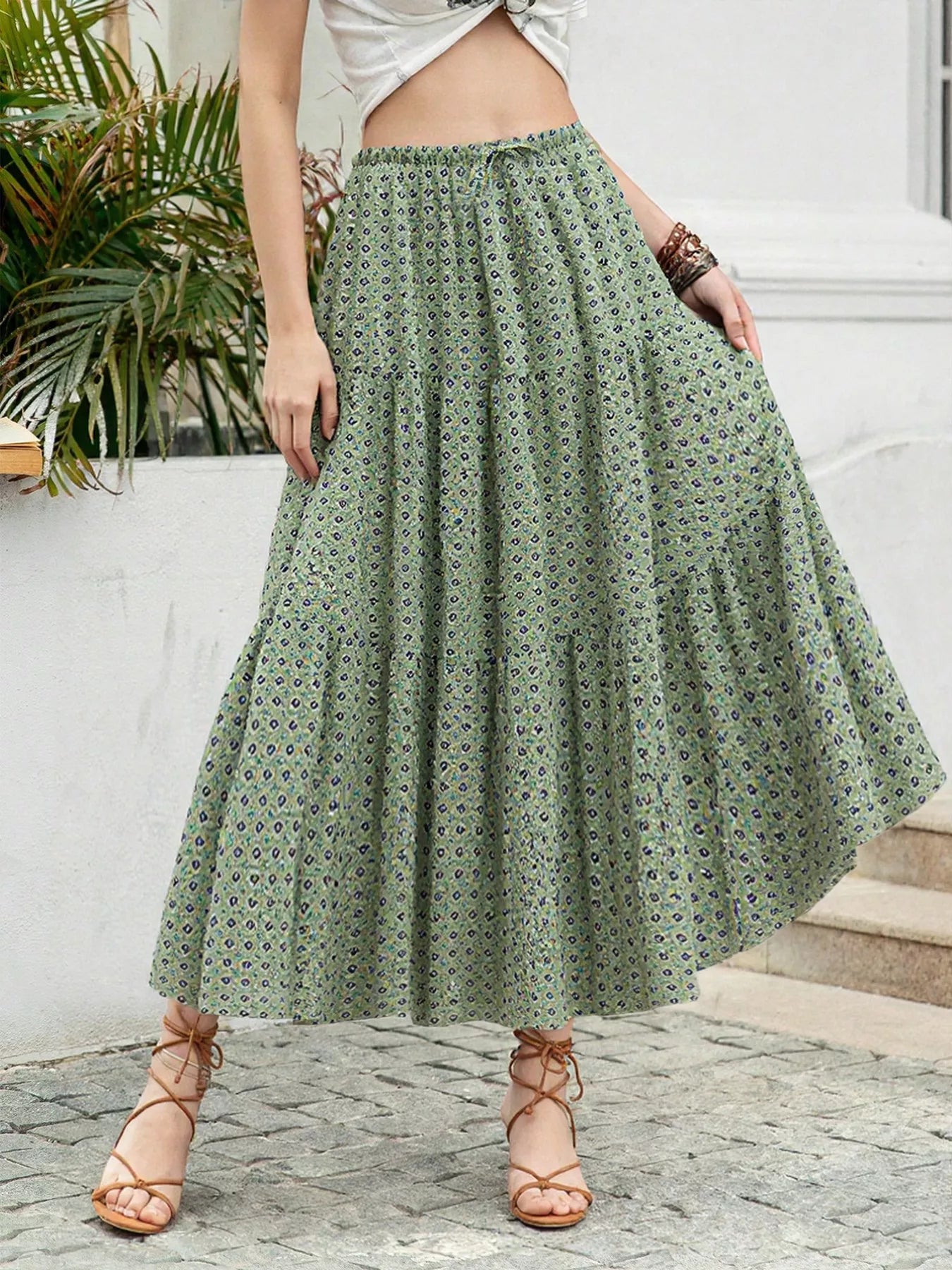 Boho Print Tiered Maxi Skirt - Salty Season LLC