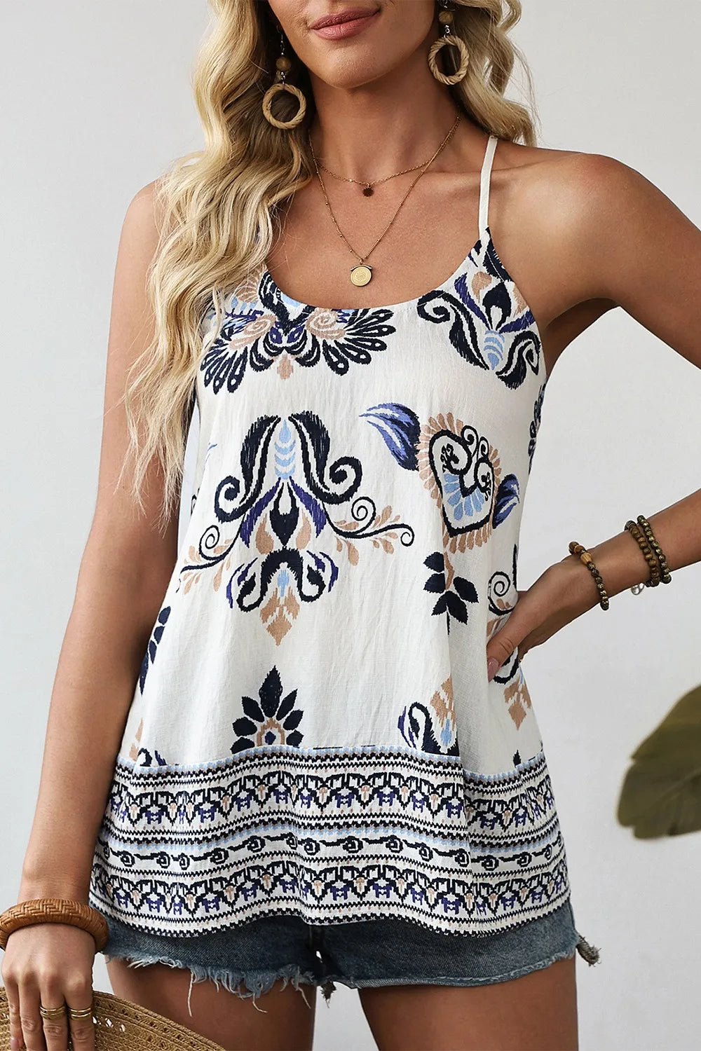 Bohemian Fashion Print Spaghetti Straps Loose Tank - Salty Season LLC