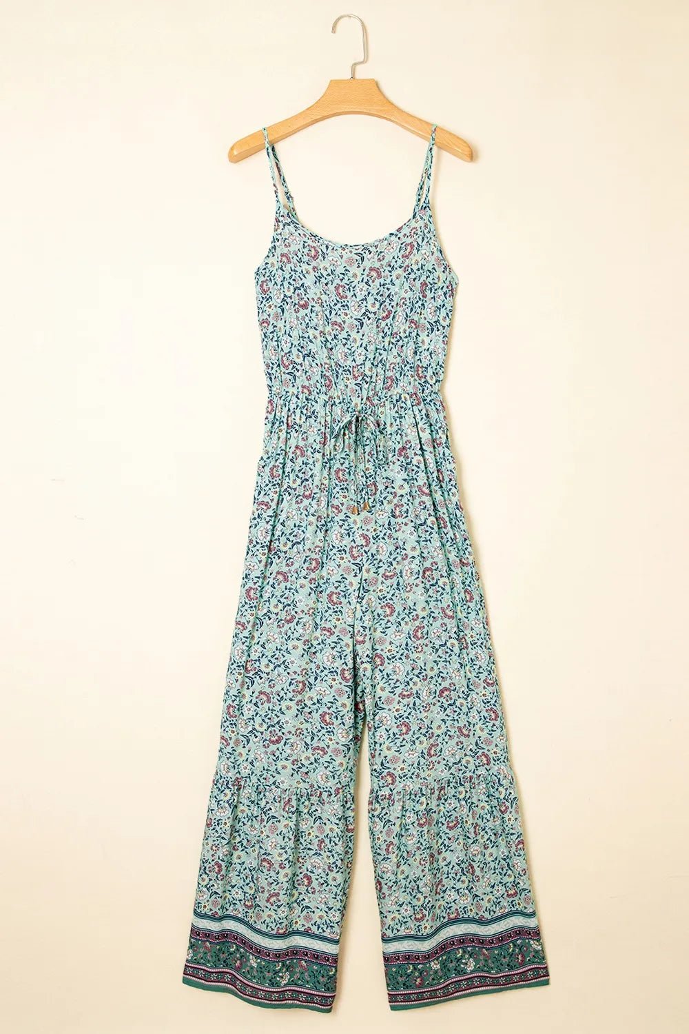 Bohemian Floral Ruffle Bottom Spaghetti Strap Jumpsuit - Salty Season LLC