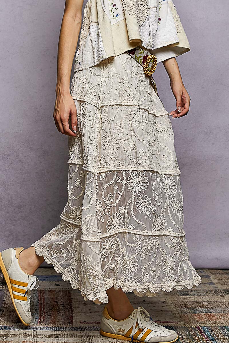 POL Floral Embroidered Tiered Crochet Skirt - Salty Season LLC