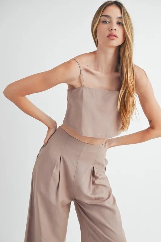 MABLE Linen Mix Crop Cami and Wide Leg Pants Set - Salty Season LLC
