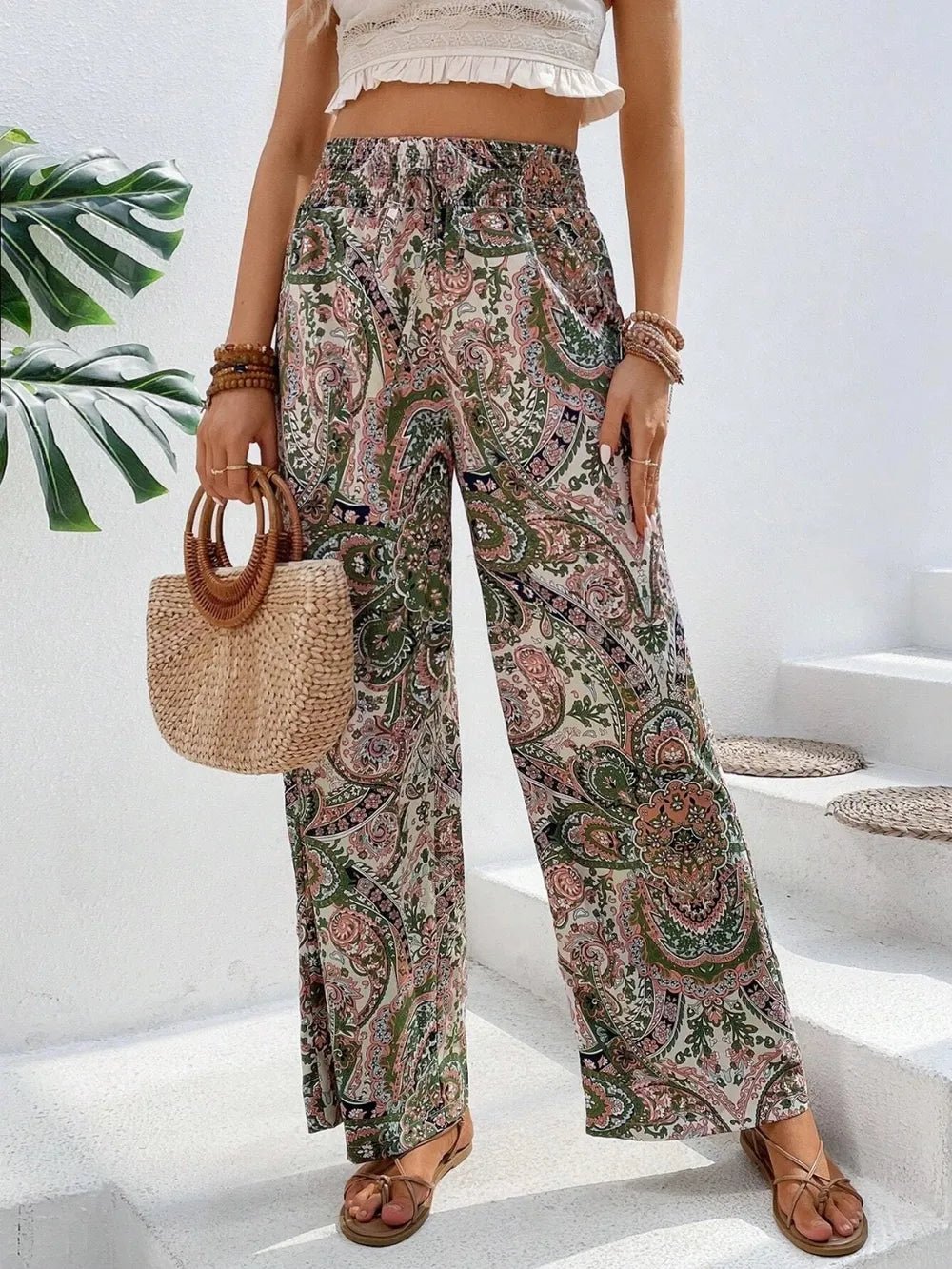 Printed Wide Leg Pants - Salty Season LLC