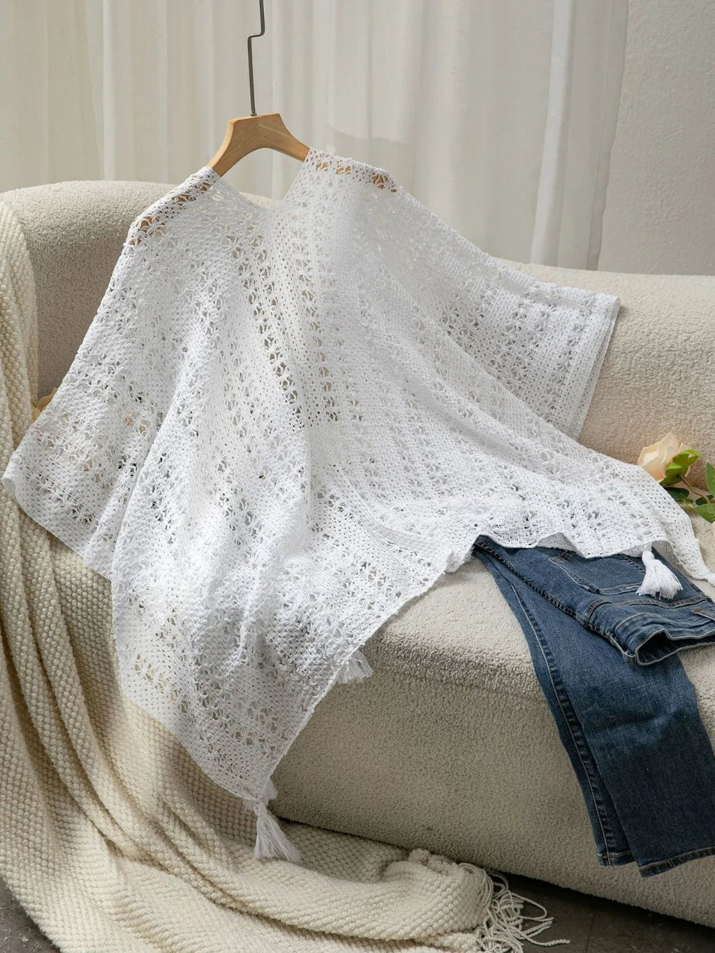 Openwork Tassel Open Front Knit Cover Up - Salty Season LLC