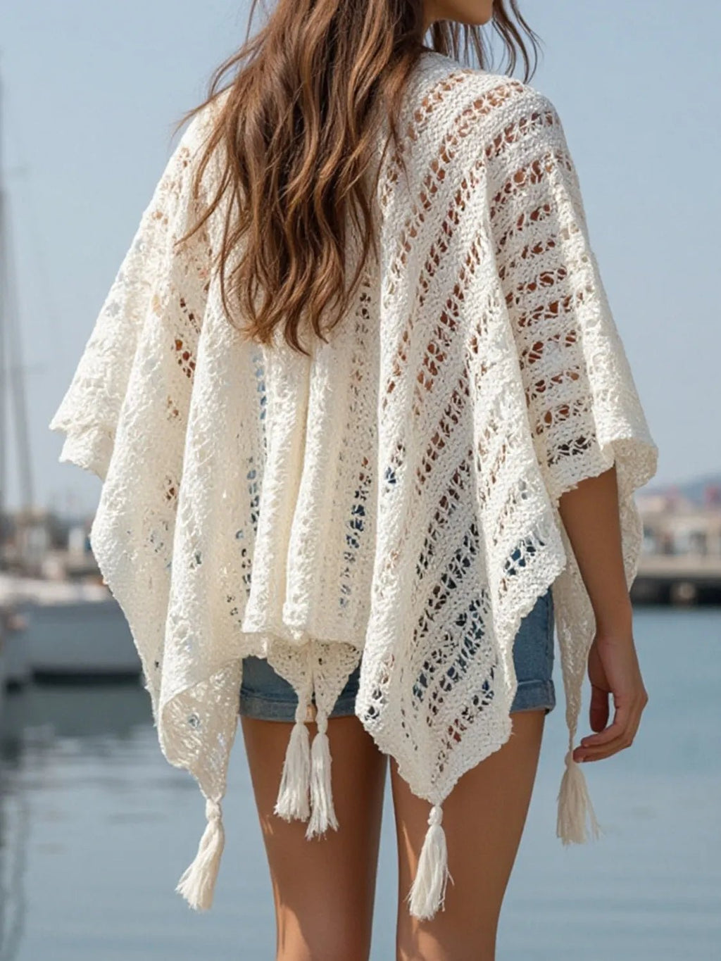 Openwork Tassel Open Front Knit Cover Up - Salty Season LLC