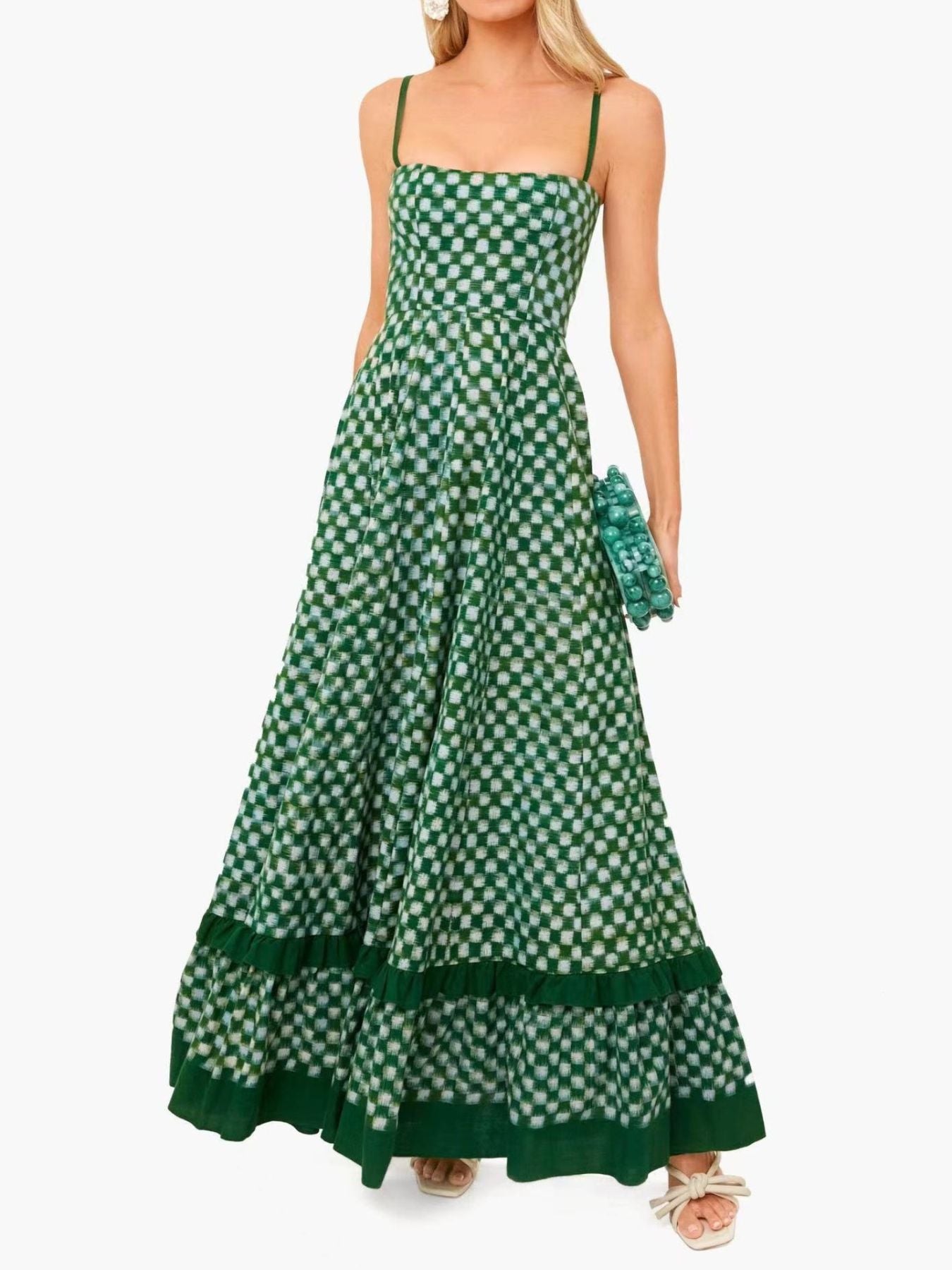 Checkered Spaghetti Strap Maxi Dress - Salty Season LLC