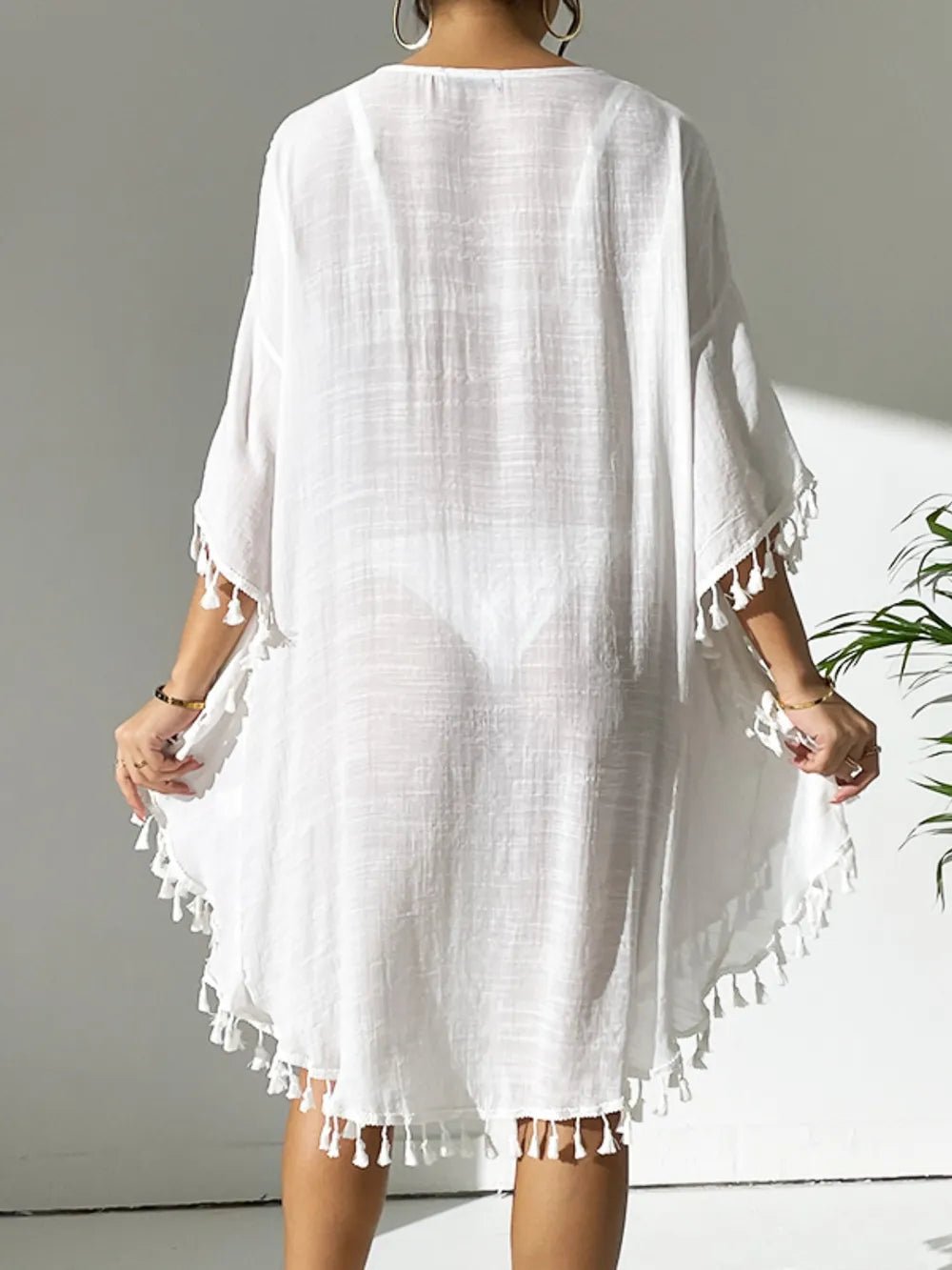 Tassel Cutout Scoop Neck Cover-Up Dress - Salty Season LLC