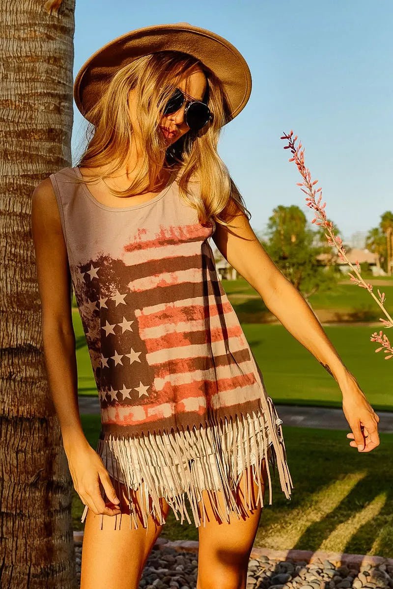BiBi American Flag Print Knit Sleeveless Top - Salty Season LLC