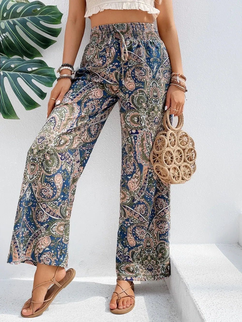 Printed Wide Leg Pants - Salty Season LLC