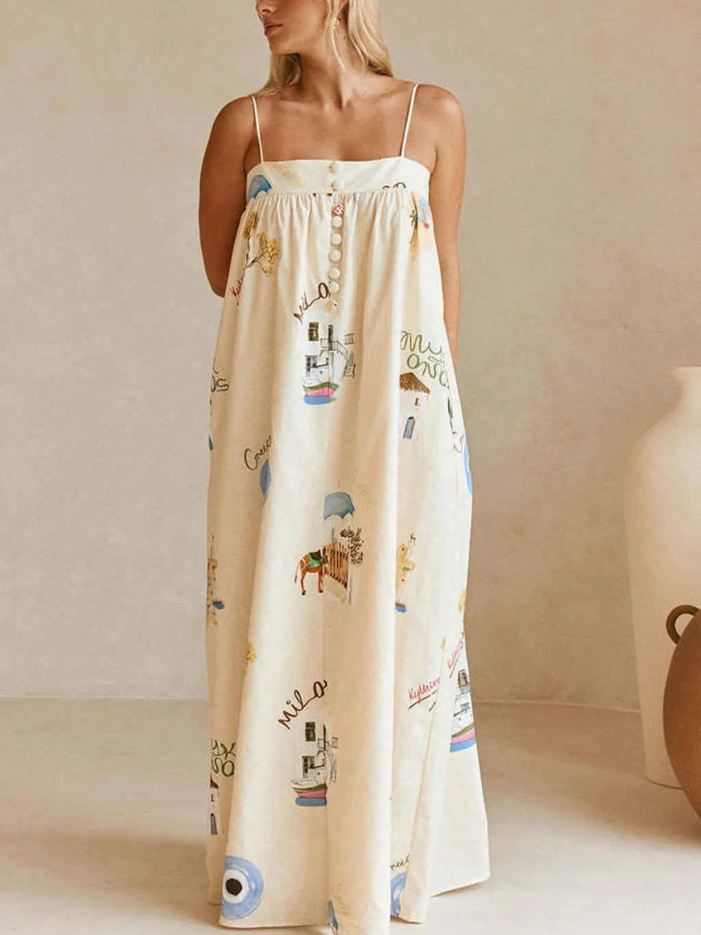 Bohemian Print Cami Maxi Dress with Pockets - Salty Season LLC