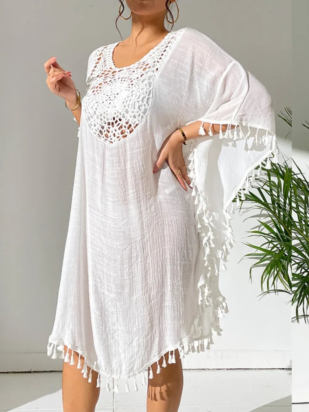 Tassel Cutout Scoop Neck Cover-Up Dress - Salty Season LLC