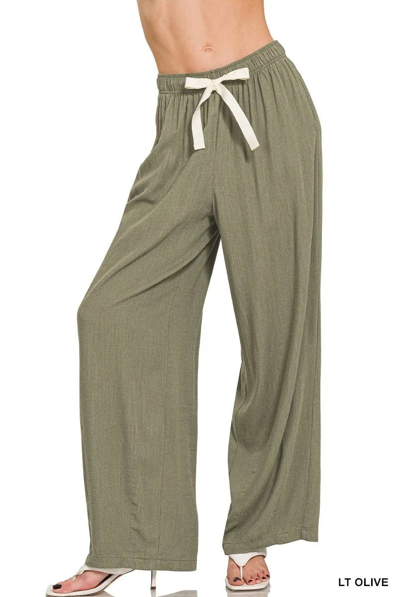 Zenana Linen Drawstring Pants - Salty Season LLC