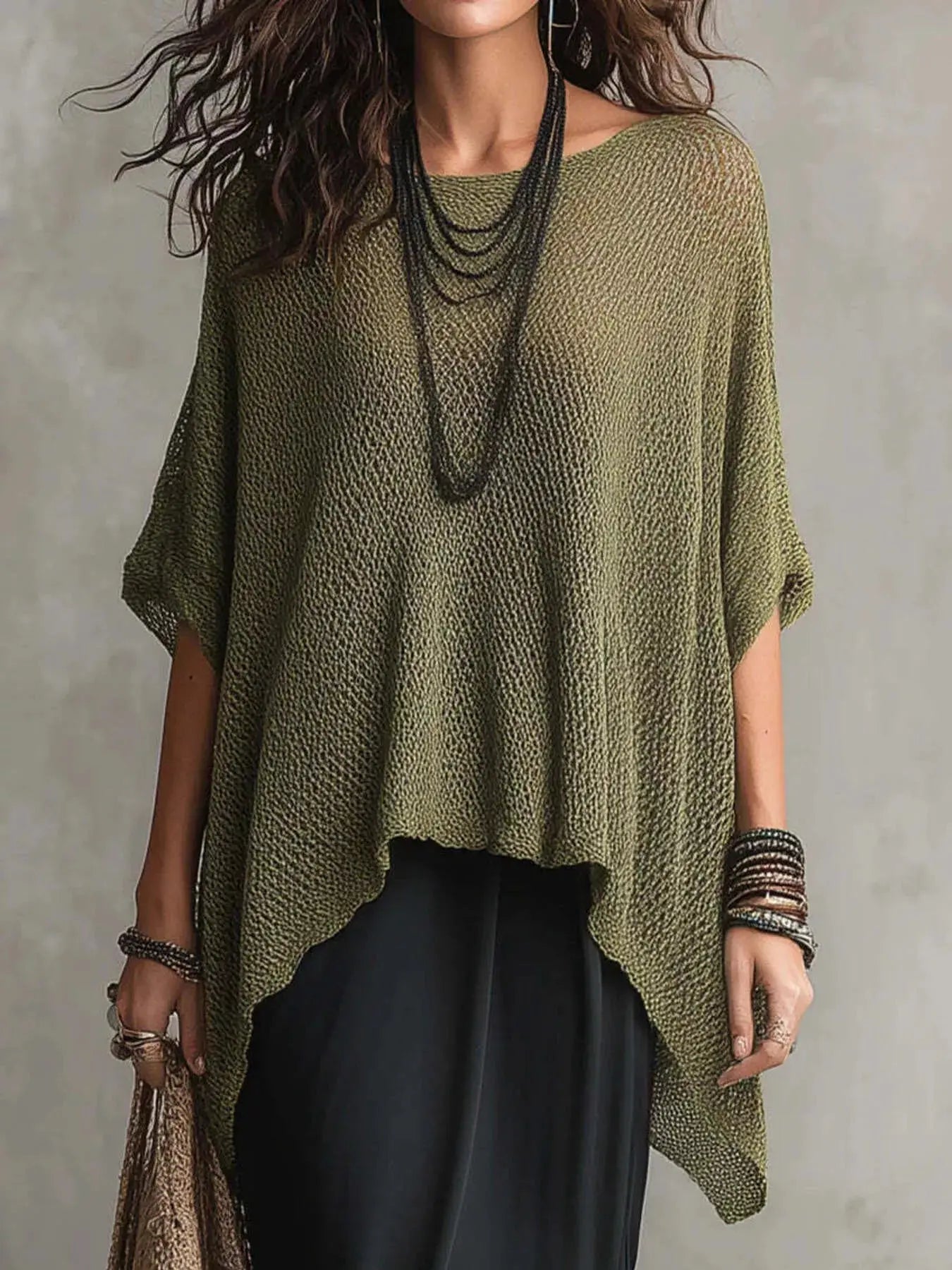 Full Size Loose Knit Round Neck Top Plus Size Trendsi