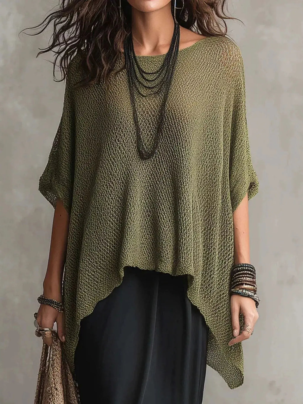 Full Size Loose Knit Round Neck Top Plus Size Trendsi