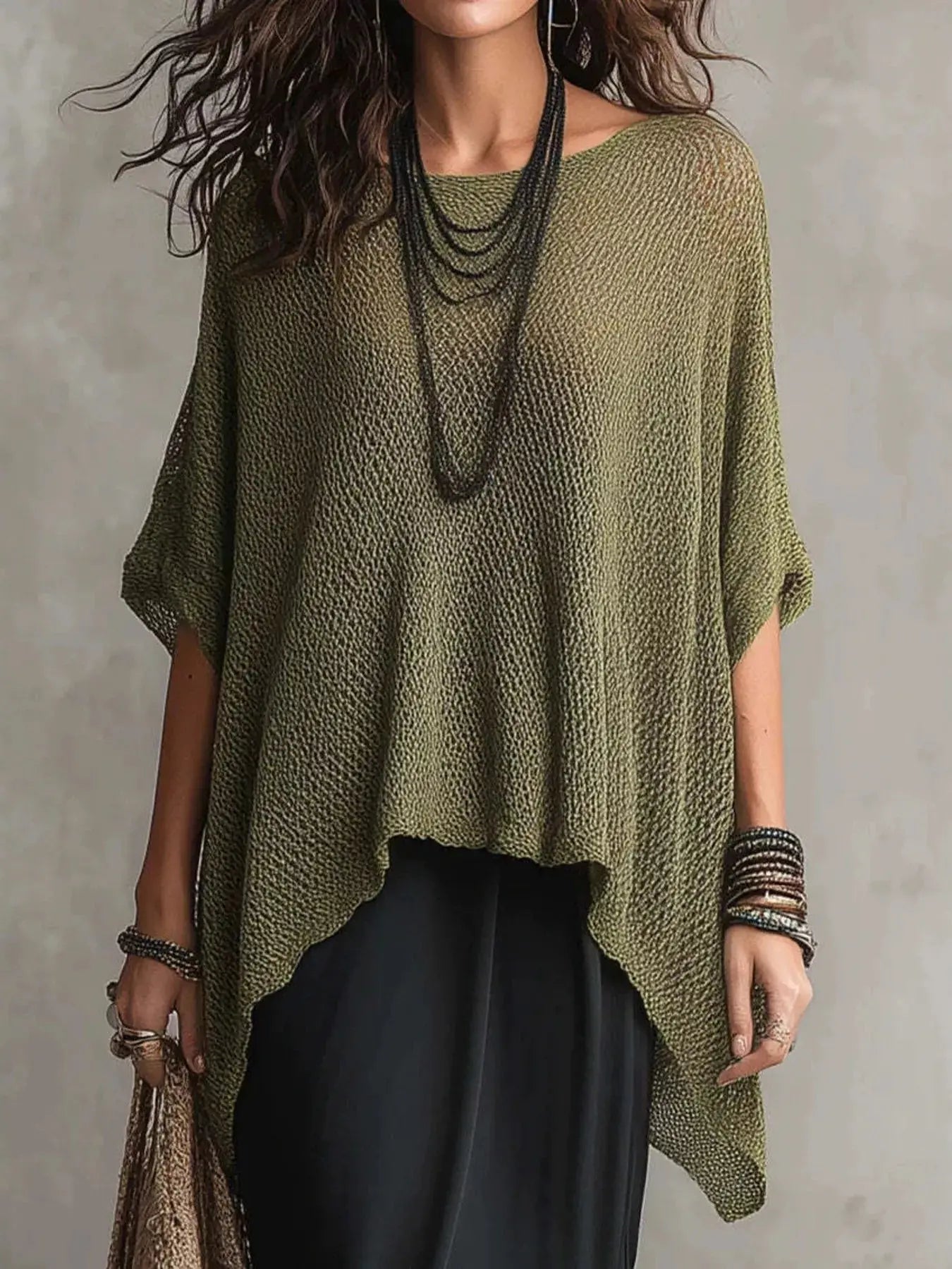 Full Size Loose Knit Round Neck Top Plus Size Trendsi