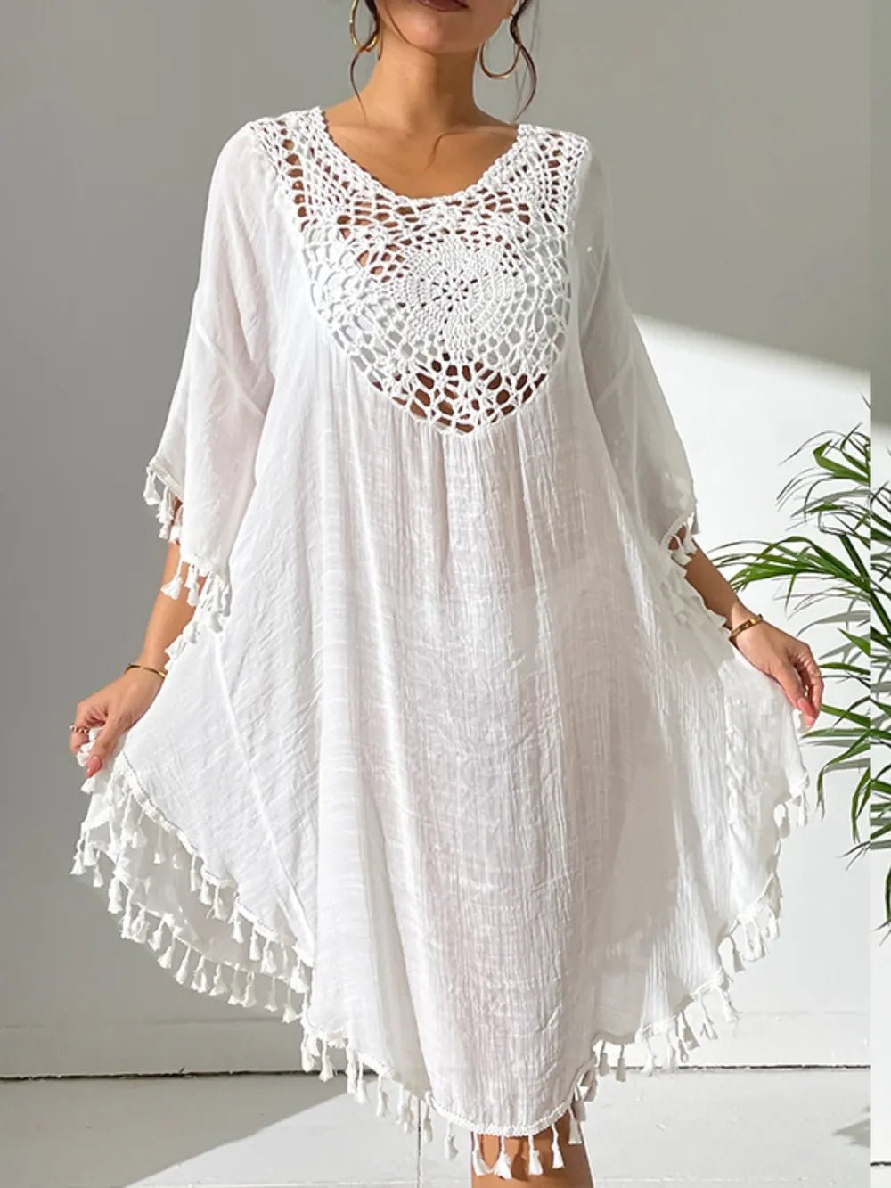 Tassel Cutout Scoop Neck Cover-Up Dress - Salty Season LLC
