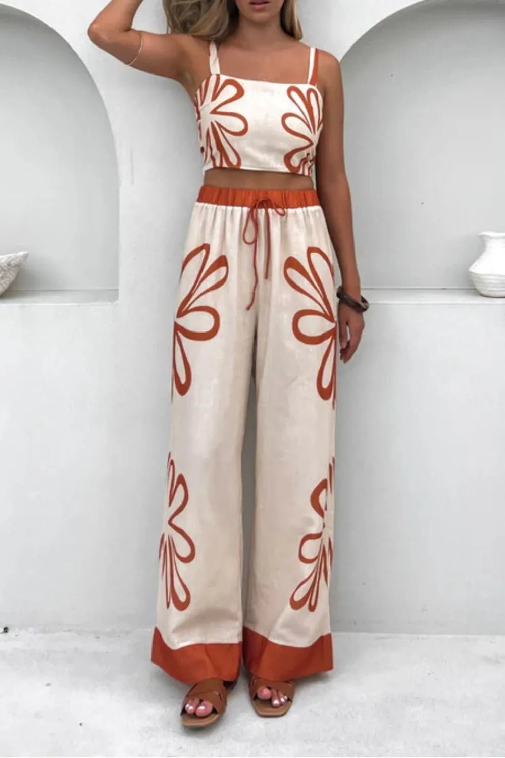 Smocked Square Neck Cami and Pants Set - Salty Season LLC