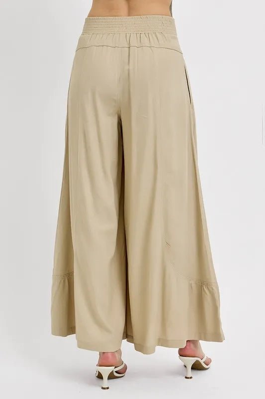 RISEN Shirring Detail Wide Leg Pants - Salty Season LLC